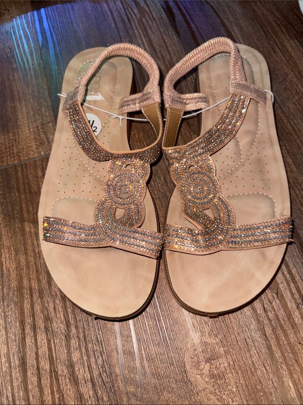 Women's Sparkle T-Strap Sandals - Rose Gold